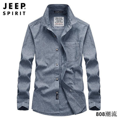 TOPMAN男裝JEEP SPIRIT薄款棉質長袖襯衫 男商務休閒大尺碼翻領襯衫