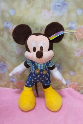 迪士尼 正版 米奇 吊帶褲 坐姿款 娃娃 玩偶 絨毛玩偶 9.5英吋