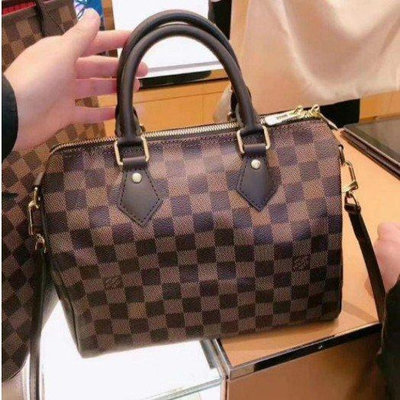 LV 枕頭包 SPEEDY 25 N41374 N41368 棋盤格波士頓包  斜背 肩背包 現貨+實拍