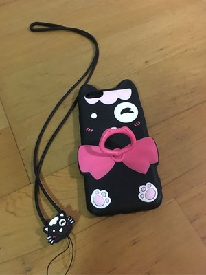 《全新》iphone 6/6s 4.7吋 黑貓 貓咪 矽膠 保護殼 手機殼 軟殼 手指環 附掛繩