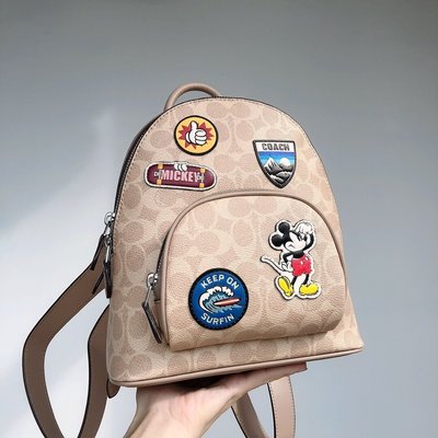 小皮美國代購 COACH 3892 新款女士迪士尼小號後背包 米奇獨特徽章圖案雙肩包 附購證