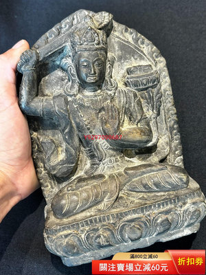 【二手】清代 文殊菩薩 高19cm 尼泊爾黑石石雕 尼泊爾老佛像 尼 收藏 尼泊爾 石雕【財神到】-299