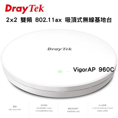 居易科技 DrayTek 2x2 雙頻 802.11ax 吸頂式 無線基地台 Vigor AP960C