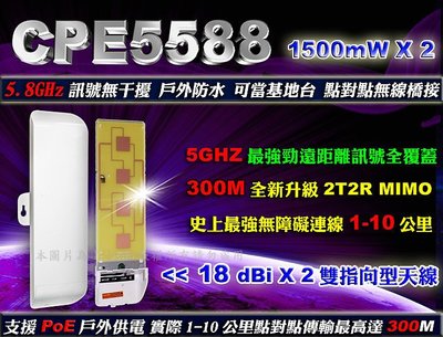 《戶外穿牆王》CPE5588a 高功率1500mW/18dbi雙指向天線/5.8G企業級長距離無線橋接器 基地台