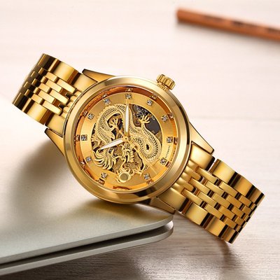 男士手錶 金色龍錶全自動機械錶商務防水腕錶手錶男加工定制