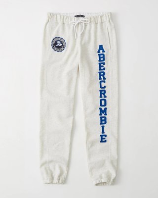 【天普小棧】A&F Abercrombie&Fitch Banded Logo Sweatpants運動長棉縮腳褲淺灰S