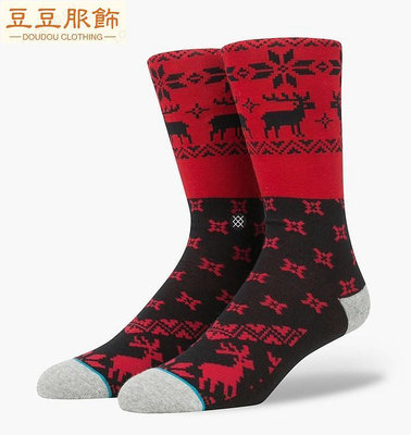 LE 樂多 STACE 聖誕節 雪花 麋鹿 黑紅 設計款 中筒襪 長襪-豆豆服飾