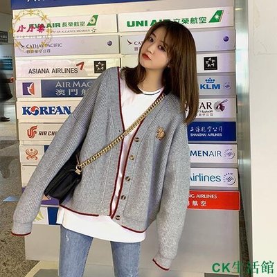 CK生活館小小希 毛衣批發 秋冬外套 韓版學院風大象刺繡長袖開衫毛衣外套 長袖開衫毛衣 寬鬆顯瘦 閨蜜裝 女生衣著 針織外套