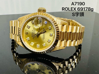 國際精品當舖 勞力士ROLEX女錶 型式：69178G 錶徑：26mm  金色原廠10鑽面盤 保單