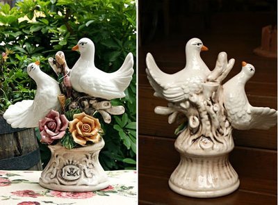 陶瓷鴿子擺飾--秘密花園--義大利製造進口SONDA立體玫瑰陶瓷愛的信鴿擺飾