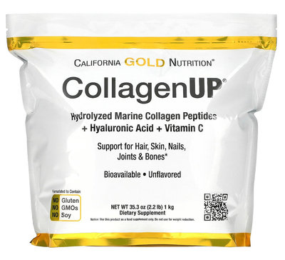 California Gold Nutrition 水解海洋膠原蛋白肽+透明質酸+維生素C 464公克裝