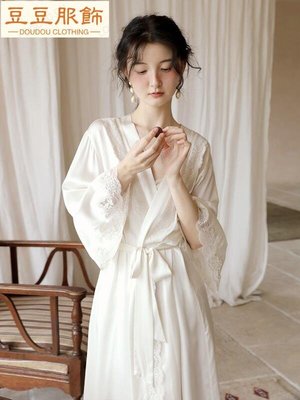新月 法式婚禮晨袍女新娘伴娘高級感浴袍睡袍夏睡裙結婚睡衣-豆豆服飾