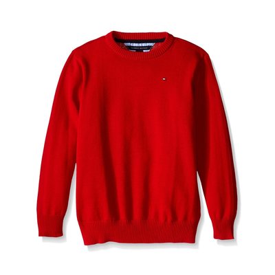 美國百分百【全新真品】Tommy Hilfiger 素面 圓領 針織衫 TH 棉質 線衫 毛衣 紅色 S號 H303