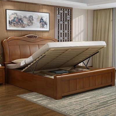 現貨 全實木床1.8米大床雙人床1.5米婚床單人床主臥床中式簡約廠家直銷可開發票