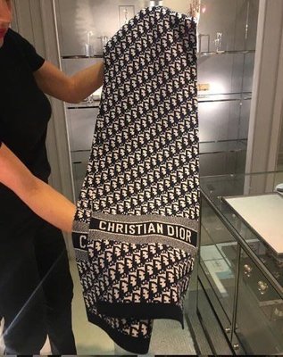 【翰貝格名牌館】全新真品 Dior 爆款 Oblique 海軍藍 復古 logo 羊毛 喀什米爾 緹花 圍巾 預購