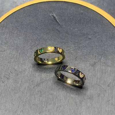 歐美版本藍心戒指女心形藍鉆對戒金色綠愛心藍寶石愛心戒指批發