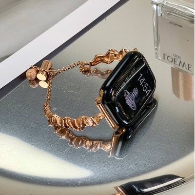 夏季女生 絲絹紋金屬錶帶 適用於 Apple Watch S8/Ultra/7/6/se2/4 蘋果智能手錶配件