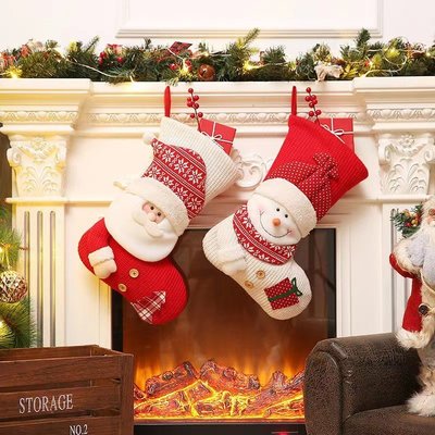 現貨熱銷-新品紅白針織圣誕襪禮品袋老人雪人袋簡約圣誕襪禮物袋爆款