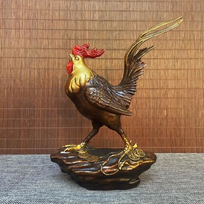 特賣-純銅鎏金彩繪大公雞，高24.2厘米，長19厘米，重1386克，1927376雜項 古董 古玩