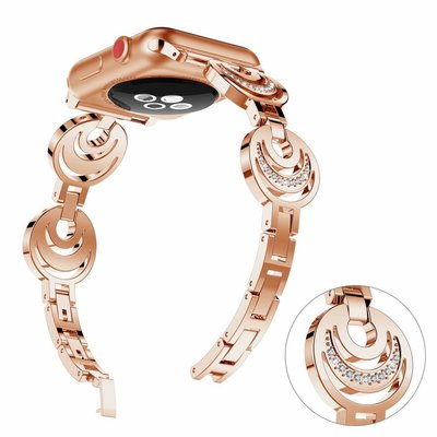新款女性時尚蘋果Apple Watch 5鑲鑽不鏽鋼金屬錶帶 女款鏈式帶鑽可拆扣iwatch 1/2/3/4代不鏽鋼錶帶