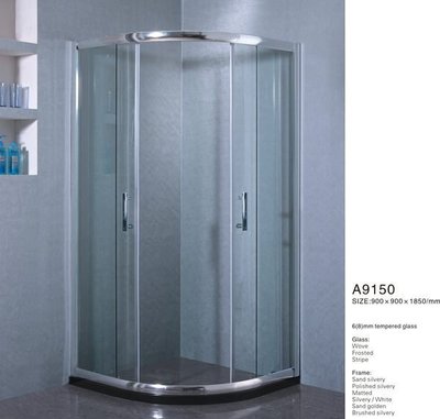 FUO衛浴: 90X90公分 弧形強化玻璃 乾濕分離淋浴間 黑色人造石門檻, 現貨!(A9150)