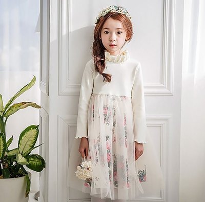 《童伶寶貝》HM011-韓版唯美木耳邊設計中大童純棉網紗女童公主裙/洋裝
