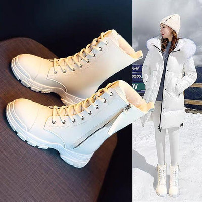 馬丁靴女2024年新款女鞋厚底加絨棉鞋冬季新款白色靴子中筒雪地靴