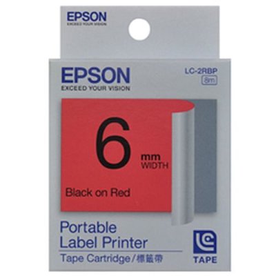 高雄-佳安資訊(含稅)EPSON標籤色帶 LC-2RBP S623002 (紅底黑字/6mm)標籤帶