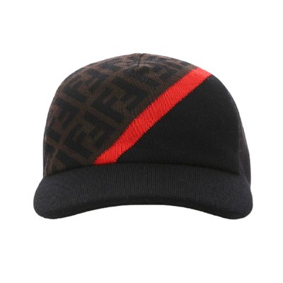 FENDI 羊毛和帆布紅色線條咖啡黑色棒球帽 全新正品 義大利正品代購 台北實體店家安心