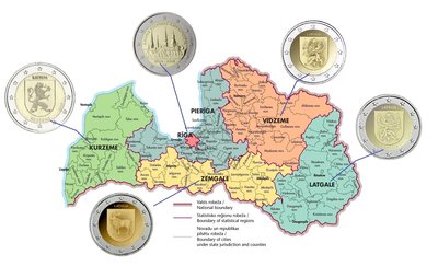 【幣】EURO 拉脫維亞發行 區域民族誌 2歐元紀念幣 一組五枚