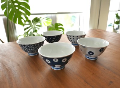 【日本西海陶器】波佐見燒藍丸紋輕量飯碗/瓷碗/瓷器/陶器/陶瓷餐具/禮品（五入）