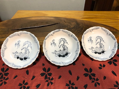 日本中古回流 3只老青花手繪碟子 茶托杯托杯墊 蘸料碟 昭和