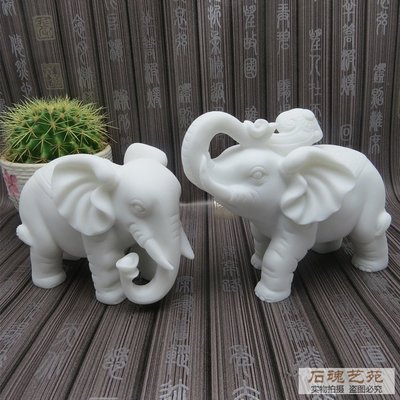 下殺-石雕大象仿漢白玉小象一對石象中式裝飾家居小擺件玉雕工藝品D
