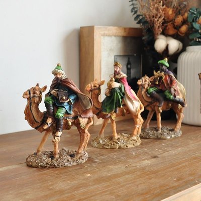 【熱賣下殺】外貿鄉村手工彩繪馬槽組耶穌誕生場景騎駱駝三王擺件裝飾品禮物