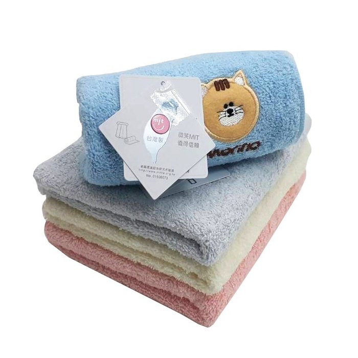 【MORINO摩力諾】純棉素色動物刺繡方毛浴巾(超值3條組) 免運
