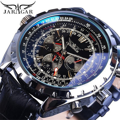 現貨男士手錶腕錶jaragar 歐美風范男士時尚休閑機械多功能藍玻璃 自動機械手錶
