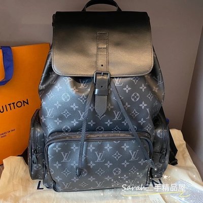 二手精品 LV 路易威登 後背包 雙肩包 M45538 TRIO 黑色老花拼色登山包 正品