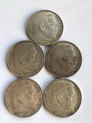 德國1936年興登堡5馬克銀幣6080