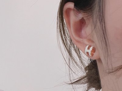 【翰貝格名牌館】全新真品 HERMES mini POP H 白色 琺瑯 配玫瑰金 橢圓 H Logo 耳環