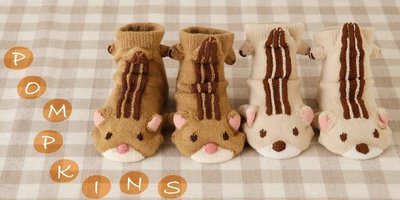 日本 (現貨奶油色) Pompkins Baby 3D動物造型襪子(花栗鼠、松鼠) 彌月滿月禮