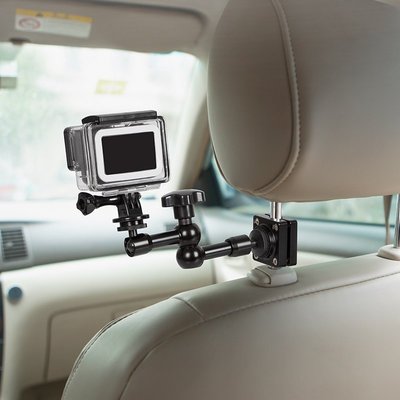 多功能懸臂車載拍攝支架固定gopro汽車座椅頭枕手機通用金屬架子jpyx