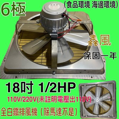 抽風機批發 免運 不鏽鋼白鐵 18吋 1/2HP 6極 工業排風機 吸排 通風機  抽煙機 工業扇 排風機 (台灣製造)