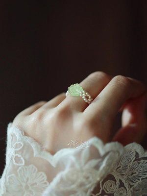 【甜家手制】青提玫瑰 原創手工葡萄石天然珍珠編珠復古軟戒指