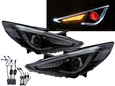 卡嗶車燈 HYUNDAI 現代 SONATA YF 09-14 雙光魚眼LED動態方向燈 大燈 黑