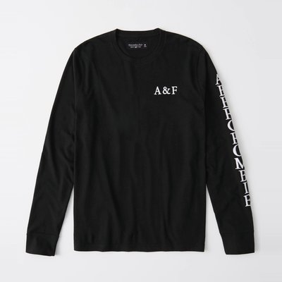 【Abercrombie&Fitch】【零碼XS】AF男長袖T恤左白A&F臂白字黑 F07191118-24