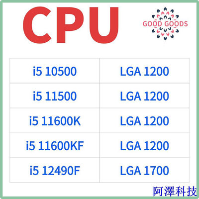阿澤科技100%新Intel I5 10500 I5-12490F I5 11500 I5 11600K I5 11600KF