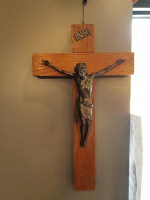【卡卡頌 歐洲跳蚤市場/歐洲古董】歐洲老件 法國 耶穌 十字架 木雕掛飾 天主教 基督教w0172✬