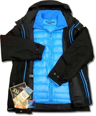 FOX FRIEND 男款GORE-TEX+羽絨 黑色/藍色 防風外套 防水外套 保暖外套 二件式外套 出國旅遊 免運費