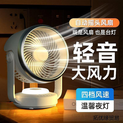 自動搖頭小風扇桌面臺式usb充電風扇帶夜燈宿舍學生臥室廚房掛壁