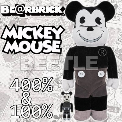BEETLE BE@RBRICK X DISNEY MICKEY MOUSE 黑白米奇 絨布 米奇 400% 100%